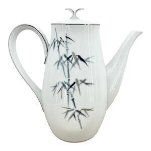 Noritake VINTAGE 50s Japanese Porcelain Bamboo Coffee Pot Handpainted Bamboo B12
